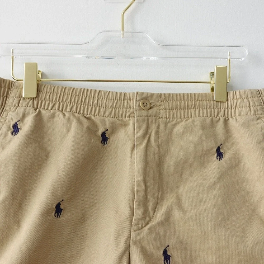 Polo Ralph Lauren Boys 20 Tan Khaki Logo Allover Shorts Simple Basic Summer 30x5
